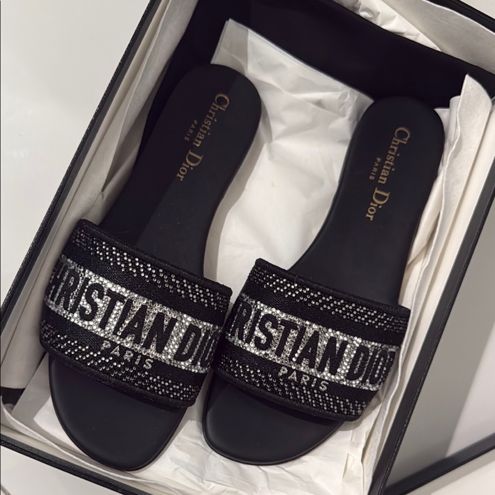 Dior Black and Silver Sandals with Braided Strap